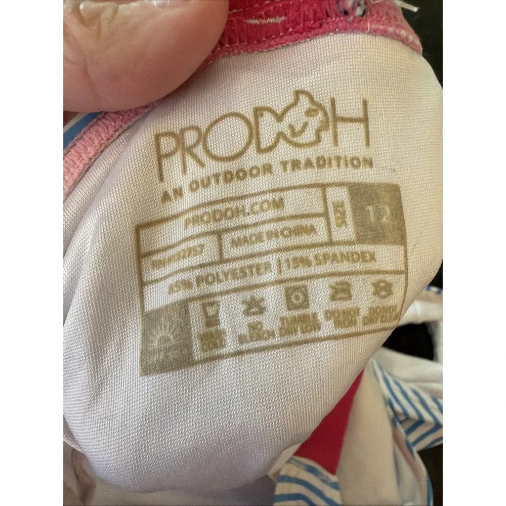 Prodoh Girls One Piece Swimsuit Sz 12 Blue White Stripe Bathing Suit Beach Swim